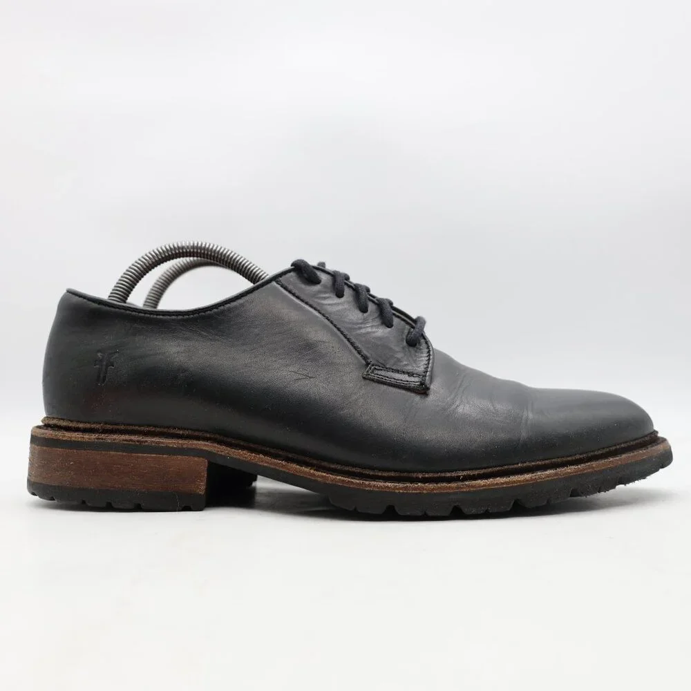 Frye James Lug Sole Men's Size 9 D Black Leather Dress Oxford Shoes Lace Up